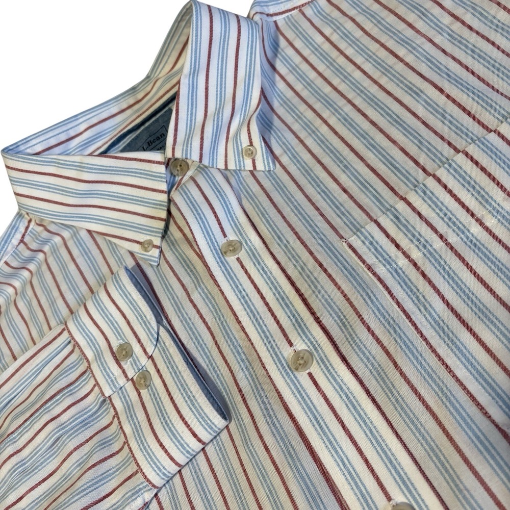 LL‎ Bean OCBD Dress Shirt Mens XXL 18 36/37 White Striped Traditional Fit 248931